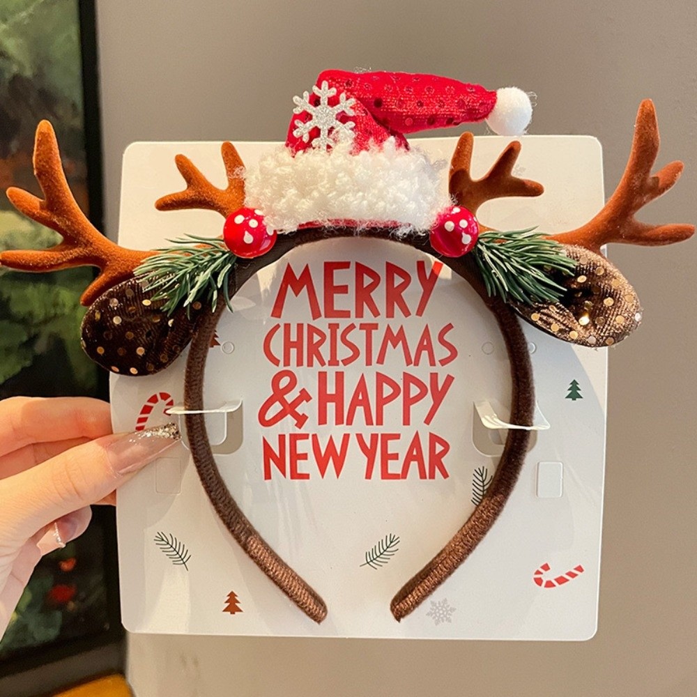 Reindeer Antlers Headband - Cosplay Red Velvet Antler Hairband Snowflake