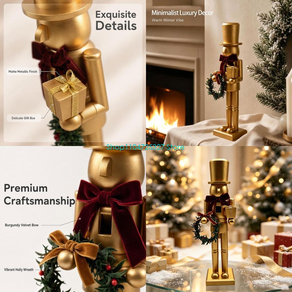 D8KF Christmas Wooden Gold Nut - Nutcracker Figurine ulasan dan harga