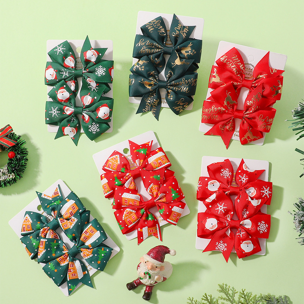 2pcs Christmas Hair Bows Clips - Ribbon Bow Gift ulasan dan harga